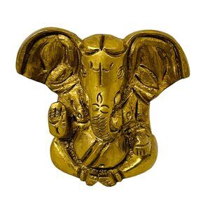 Small Brass Lord Ganesh Idol Elephant Mini Faux Gold 2"x2"